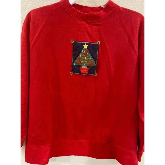 Holiday Faire Sweaters - Holiday Faire Unisex Red Christmas Sweatshirt Size M Long Sleeve